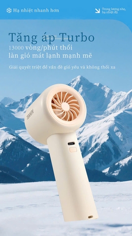 Quạt cầm tay mini siêu mạnh TEKKIN TI-257 pin dùng liên tục 30 giờ màn kỹ thuật số 100 mức gió tặng dây đeo cáp