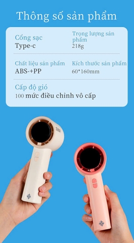 Quạt cầm tay mini siêu mạnh TEKKIN TI-257 pin dùng liên tục 30 giờ màn kỹ thuật số 100 mức gió tặng dây đeo cáp