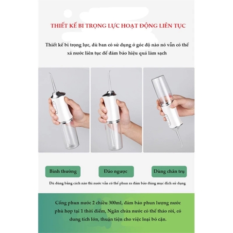 Máy Tăm Nước Cầm Tay TEKKIN TI-1025 Vệ Sinh Răng Miệng Sạc Pin Chống Thấm Nước