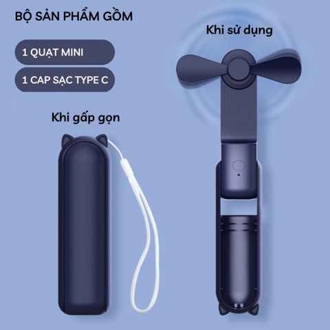 Quạt mini cầm tay TEKKIN TI-218 pin 2000mah 3 tốc độ gió kiêm dự phòng, gập gọn bỏ túi