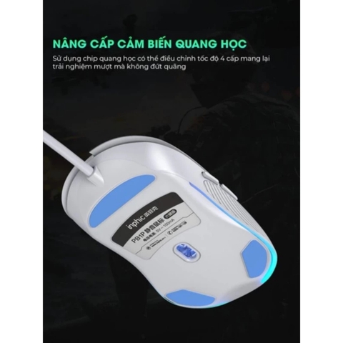 Chuột máy tính chơi game TEKKIN INPHIC PB1 bản có dây DPI 3600 thiết kế công thái học phù hợp cả gaming và làm việc
