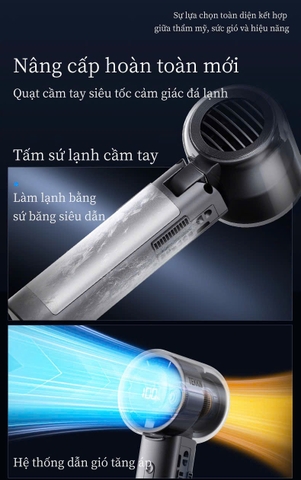 Quạt Điện Mini Cầm Tay Sò Lạnh Thân Quạt Làm Lạnh Lòng Bàn Tay TEKKIN F568 pin 4500mah dùng 10h LCD hiển thị pin