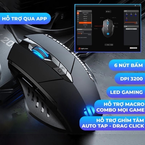 ￼Chuột máy tính gaming TEKKIN INPHIC PG6 có dây 12800 DPI 9 nút hỗ trợ macro qua app 12 chuyên game thủ