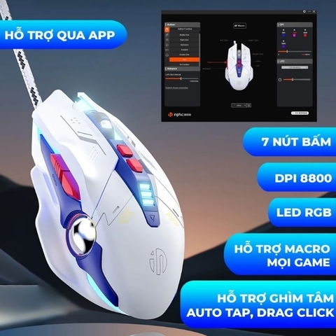 ￼Chuột máy tính gaming TEKKIN INPHIC PG6 có dây 12800 DPI 9 nút hỗ trợ macro qua app 12 chuyên game thủ