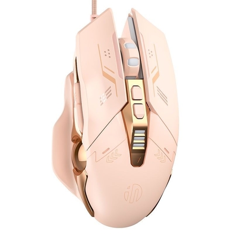 ￼Chuột máy tính gaming TEKKIN W5P màu trà sữa có dây silent LED RGB 4000 dpi cho máy tính vi tính laptop chơi game pc