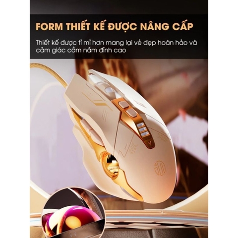 ￼Chuột máy tính gaming TEKKIN W5P màu trà sữa có dây silent LED RGB 4000 dpi cho máy tính vi tính laptop chơi game pc