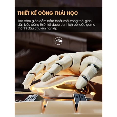 ￼Chuột máy tính gaming TEKKIN W5P màu trà sữa có dây silent LED RGB 4000 dpi cho máy tính vi tính laptop chơi game pc