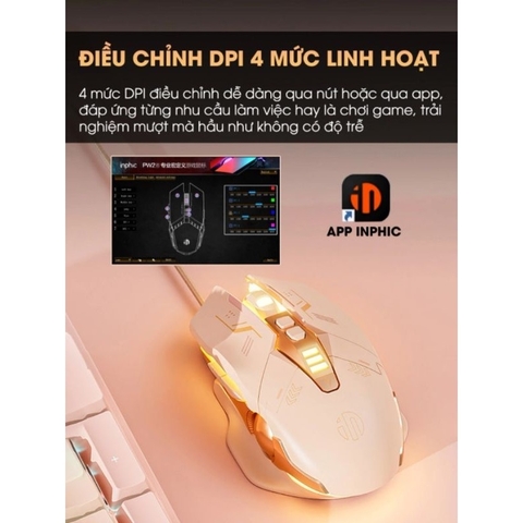 ￼Chuột máy tính gaming TEKKIN W5P màu trà sữa có dây silent LED RGB 4000 dpi cho máy tính vi tính laptop chơi game pc