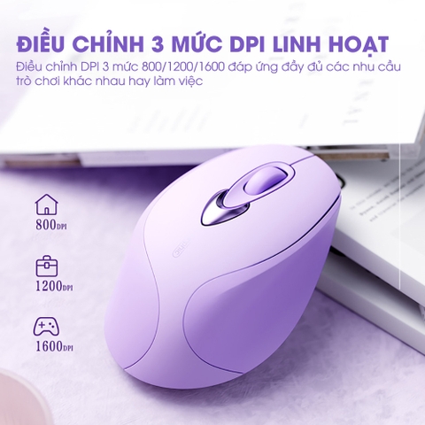 ￼Chuột bluetooth không dây TEKKIN INPHIC M8 silent chống ồn sạc pin màu tím cute cho máy tính laptop pc văn phòng
