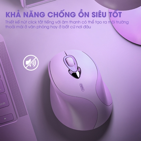 ￼Chuột bluetooth không dây TEKKIN INPHIC M8 silent chống ồn sạc pin màu tím cute cho máy tính laptop pc văn phòng