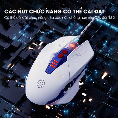 ￼Chuột gaming máy tính có dây TEKKIN INPHIC W9 GUNDAM click silent chống ồn DPI 4000 cho gamer và dân văn phòng