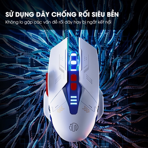 ￼Chuột gaming máy tính có dây TEKKIN INPHIC W9 GUNDAM click silent chống ồn DPI 4000 cho gamer và dân văn phòng