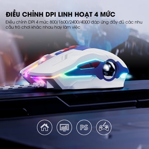 ￼Chuột gaming máy tính có dây TEKKIN INPHIC W9 GUNDAM click silent chống ồn DPI 4000 cho gamer và dân văn phòng