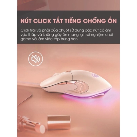 ￼Chuột máy tính có dây TEKKIN INPHIC B8 cute silent không tiếng ồn 6 nút bấm 8800 DPI gaming có app điều chỉnh game