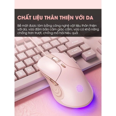 ￼Chuột máy tính có dây TEKKIN INPHIC B8 cute silent không tiếng ồn 6 nút bấm 8800 DPI gaming có app điều chỉnh game