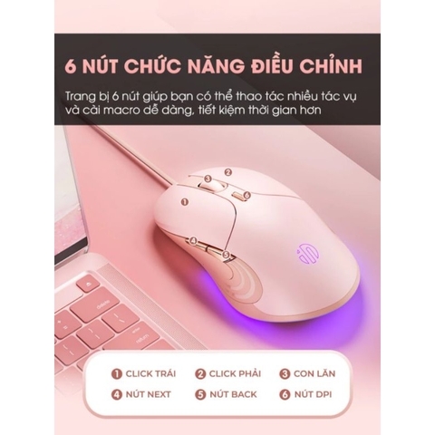 ￼Chuột máy tính có dây TEKKIN INPHIC B8 cute silent không tiếng ồn 6 nút bấm 8800 DPI gaming có app điều chỉnh game