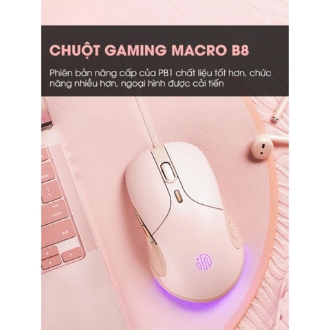￼Chuột máy tính có dây TEKKIN INPHIC B8 cute silent không tiếng ồn 6 nút bấm 8800 DPI gaming có app điều chỉnh game