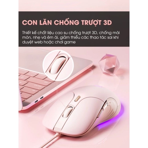 ￼Chuột máy tính có dây TEKKIN INPHIC B8 cute silent không tiếng ồn 6 nút bấm 8800 DPI gaming có app điều chỉnh game