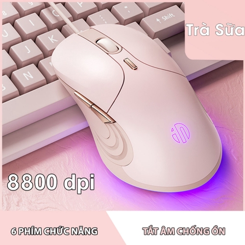 ￼Chuột máy tính có dây TEKKIN INPHIC B8 cute silent không tiếng ồn 6 nút bấm 8800 DPI gaming có app điều chỉnh game