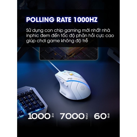 ￼Chuột gaming có dây TEKKIN INPHIC PG1 led RGB 6 nút bấm 1000hz có app chuột chơi game máy tính công thái học