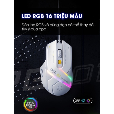 ￼Chuột gaming có dây TEKKIN INPHIC PG1 led RGB 6 nút bấm 1000hz có app chuột chơi game máy tính công thái học