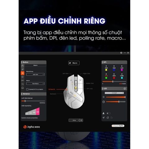￼Chuột gaming có dây TEKKIN INPHIC PG1 led RGB 6 nút bấm 1000hz có app chuột chơi game máy tính công thái học