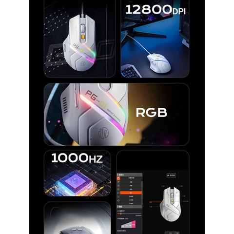 ￼Chuột gaming có dây TEKKIN INPHIC PG1 led RGB 6 nút bấm 1000hz có app chuột chơi game máy tính công thái học