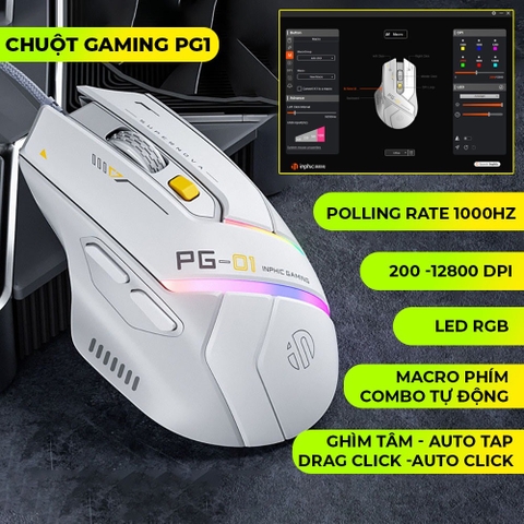￼Chuột gaming có dây TEKKIN INPHIC PG1 led RGB 6 nút bấm 1000hz có app chuột chơi game máy tính công thái học