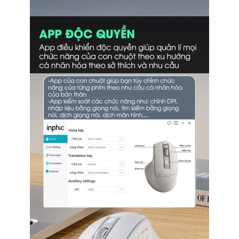 ￼Chuột máy tính không dây bluetooth TEKKIN INPHIC S6 voice ai điều khiển bằng giọng nói dịch văn bản silent chống ồn