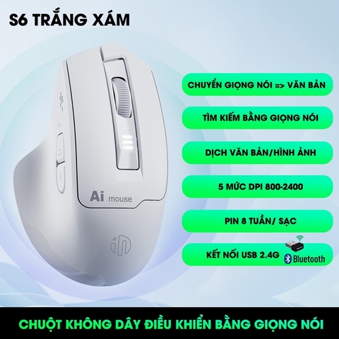 ￼Chuột máy tính không dây bluetooth TEKKIN INPHIC S6 voice ai điều khiển bằng giọng nói dịch văn bản silent chống ồn