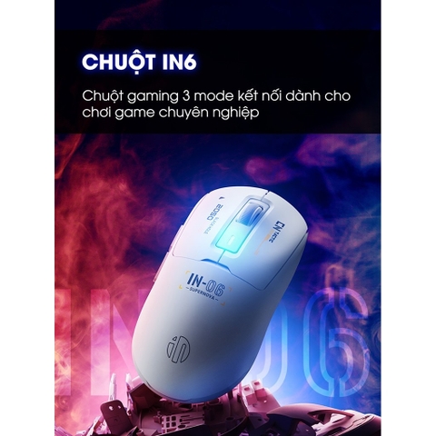 ￼Chuột gaming không dây TEKKIN INPHIC IN6 chip PAW3395 8000hz 3 mode bluetooth wireless 2.4g type c có app RGB