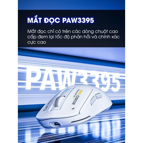 ￼Chuột gaming không dây TEKKIN INPHIC IN6 chip PAW3395 8000hz 3 mode bluetooth wireless 2.4g type c có app RGB