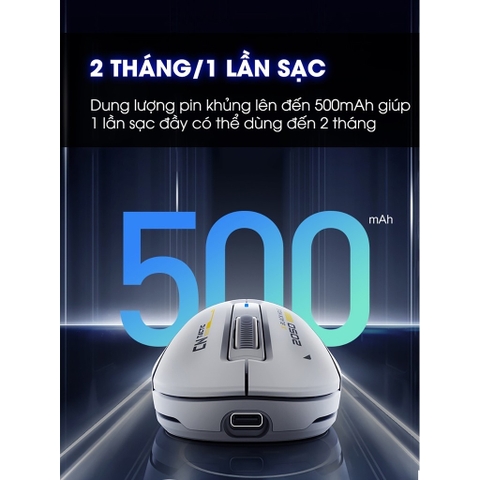 ￼Chuột gaming không dây TEKKIN INPHIC IN6 chip PAW3395 8000hz 3 mode bluetooth wireless 2.4g type c có app RGB
