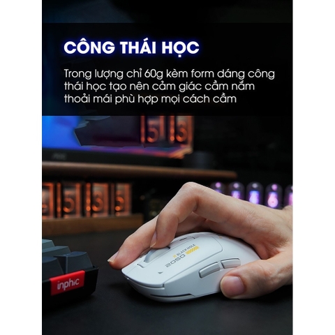 ￼Chuột gaming không dây TEKKIN INPHIC IN6 chip PAW3395 8000hz 3 mode bluetooth wireless 2.4g type c có app RGB