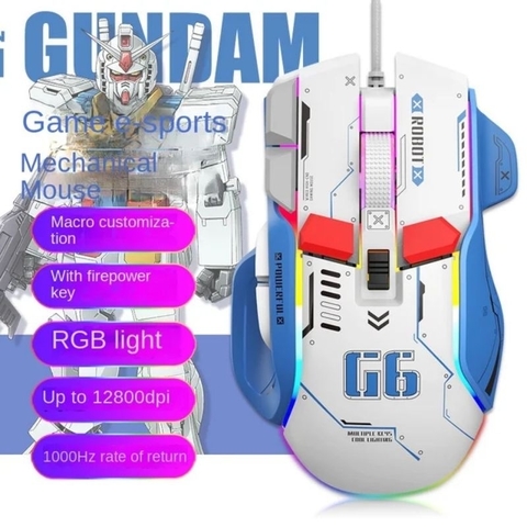 ￼Chuột gaming máy tính có dây TEKKIN G6 GUNDAM 12800 DPI có 6 nút hỗ trợ app led RGB 16 triệu màu macro