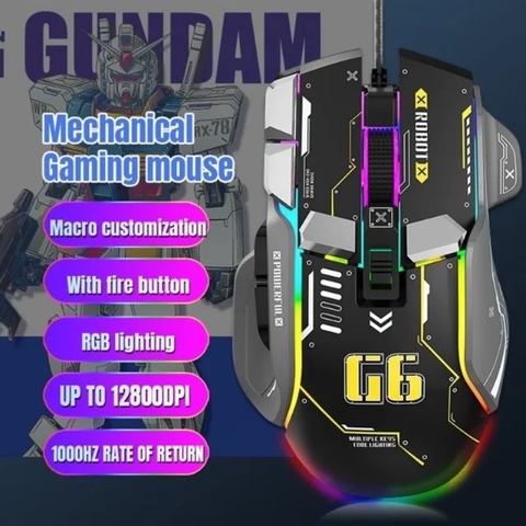 ￼Chuột gaming máy tính có dây TEKKIN G6 GUNDAM 12800 DPI có 6 nút hỗ trợ app led RGB 16 triệu màu macro