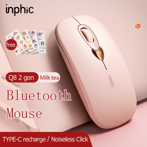 ￼Chuột bluetooth Không Dây TEKKIN INPHIC Q8 cho máy tính màu trà sữa cực đẹp