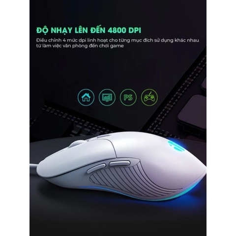 ￼Chuột máy tính chơi game TEKKIN INPHIC PB1 bản có dây DPI 4800 thiết kế công thái học phù hợp cả gaming và làm việc