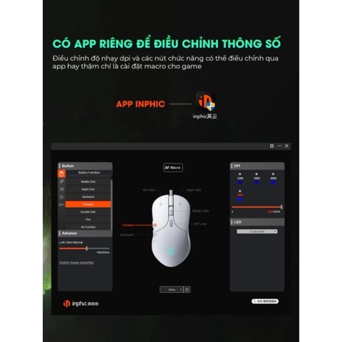 ￼Chuột máy tính chơi game TEKKIN INPHIC PB1 bản có dây DPI 4800 thiết kế công thái học phù hợp cả gaming và làm việc