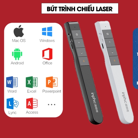 ￼Bút Trình Chiếu Powerpoint Thuyết Trình Laser TEKKIN Inphic L1P Chiếu Slide Điều khiển 2 Màn Hình Pin Sạc Xa 100m