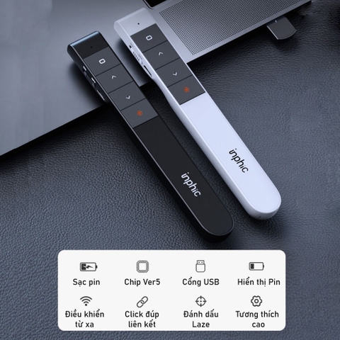 ￼Bút Trình Chiếu Powerpoint Thuyết Trình Laser TEKKIN Inphic L1P Chiếu Slide Điều khiển 2 Màn Hình Pin Sạc Xa 100m