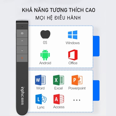 ￼Bút Trình Chiếu Powerpoint Thuyết Trình Laser TEKKIN Inphic L1P Chiếu Slide Điều khiển 2 Màn Hình Pin Sạc Xa 100m