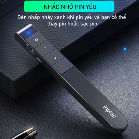 ￼Bút Trình Chiếu Powerpoint Thuyết Trình Laser TEKKIN Inphic L1P Chiếu Slide Điều khiển 2 Màn Hình Pin Sạc Xa 100m