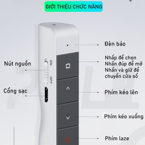 ￼Bút Trình Chiếu Powerpoint Thuyết Trình Laser TEKKIN Inphic L1P Chiếu Slide Điều khiển 2 Màn Hình Pin Sạc Xa 100m