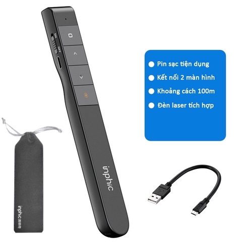 ￼Bút Trình Chiếu Powerpoint Thuyết Trình Laser TEKKIN Inphic L1P Chiếu Slide Điều khiển 2 Màn Hình Pin Sạc Xa 100m