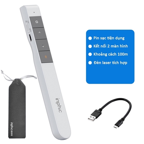 ￼Bút Trình Chiếu Powerpoint Thuyết Trình Laser TEKKIN Inphic L1P Chiếu Slide Điều khiển 2 Màn Hình Pin Sạc Xa 100m