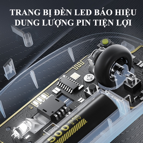 ￼Chuột máy tính không dây TEKKIN INPHIC X5 ngoại hình trong suốt độc lạ pin sạc lại click tắt âm chống ồn văn phòng