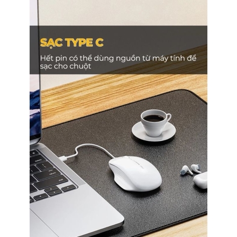 ￼Chuột máy tính không dây TEKKIN M1 II wireless 2.4G pin sạc silent chống ồn công thái học cho laptop táo pc hiển thị pin