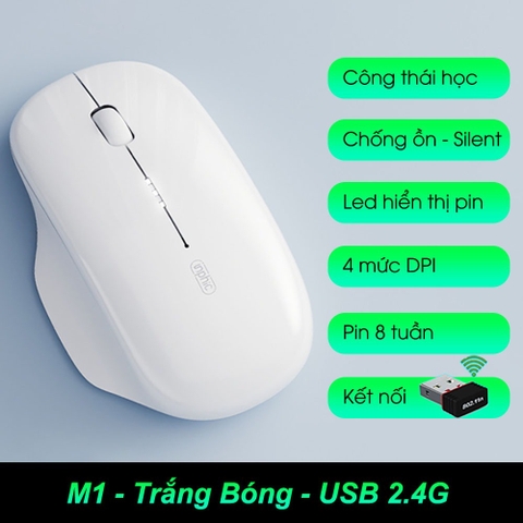￼Chuột máy tính không dây TEKKIN M1 II wireless 2.4G pin sạc silent chống ồn công thái học cho laptop táo pc hiển thị pin