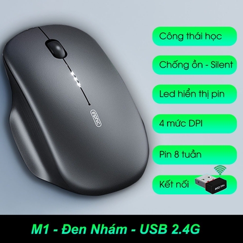 ￼Chuột máy tính không dây TEKKIN M1 II wireless 2.4G pin sạc silent chống ồn công thái học cho laptop táo pc hiển thị pin